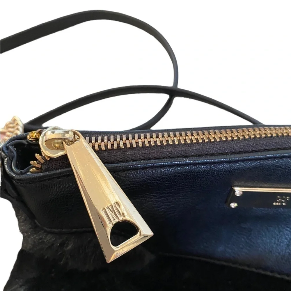 INC International Concepts Black Faux Fur Crossbody Bag